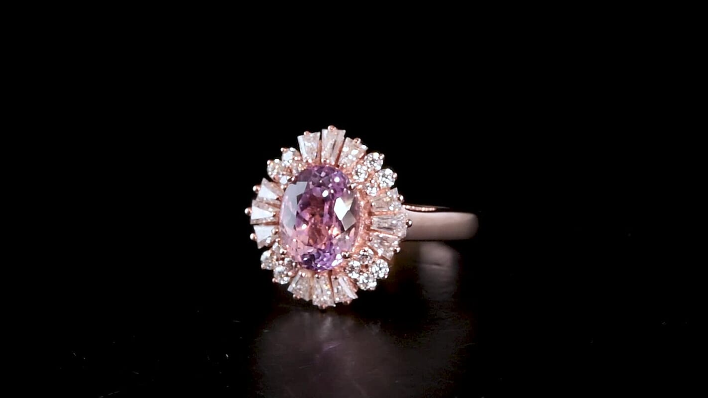 D'Joy AAA Patroke Kunzite, Moissanite Ring in 18K Vermeil RG Over Sterling Silver (Size 10.0) 3.30 ctw