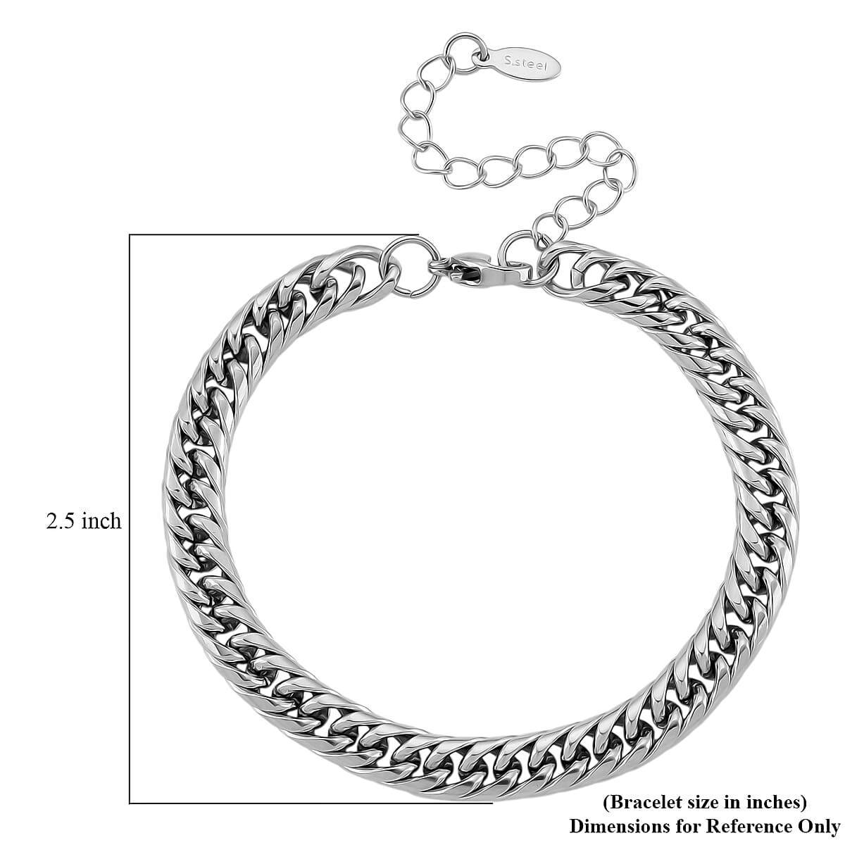 Sleek Cuban Link Bracelet in Stainless Steel (7.5-9.5In) image number 5