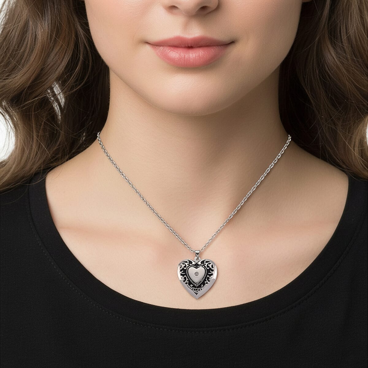Austrian Crystal Heart Shaped Pendant Necklace in Stainless Steel 20-22 Inches image number 2