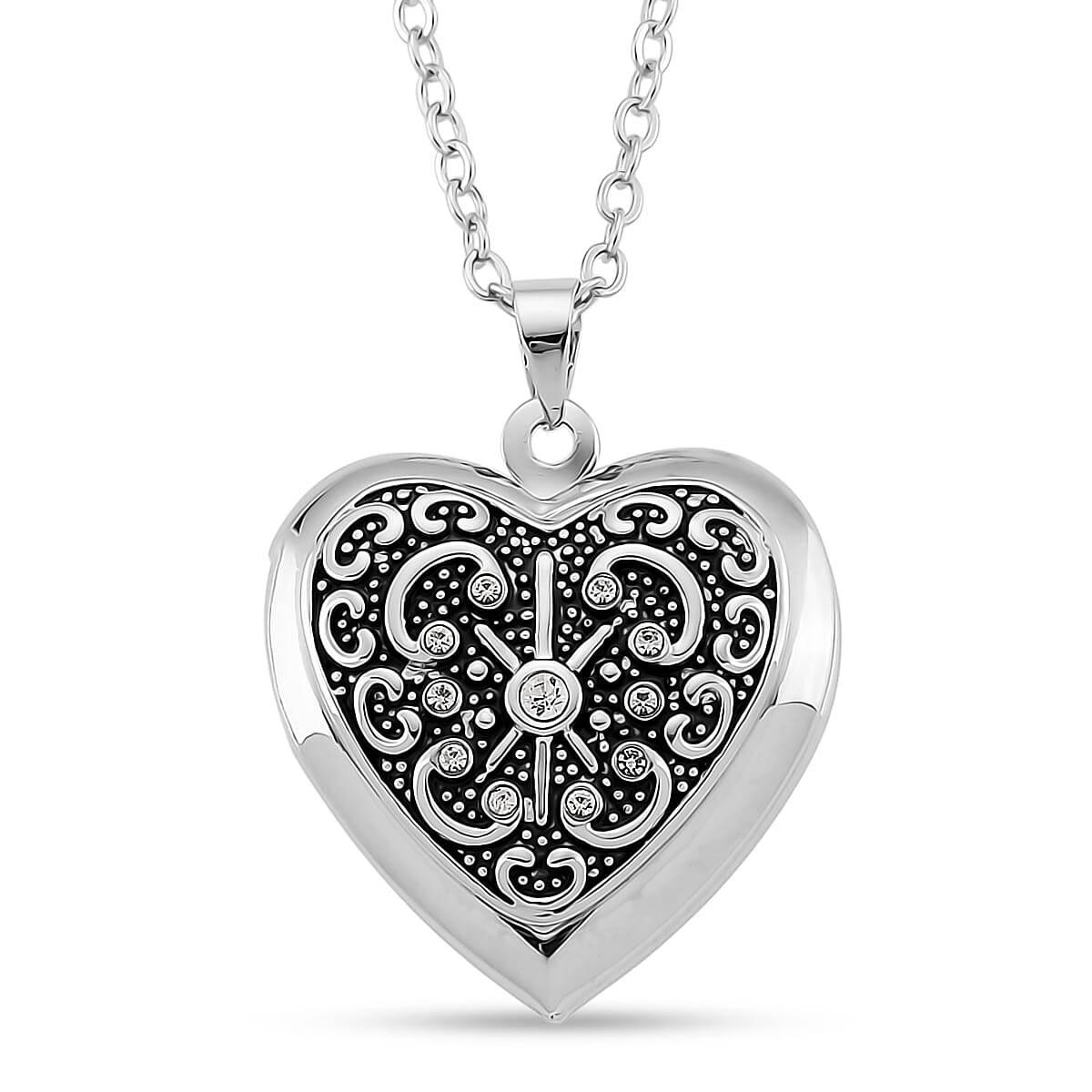 Austrian Crystal Heart Locket Pendant Necklace in Stainless Steel 20-22 Inches image number 0