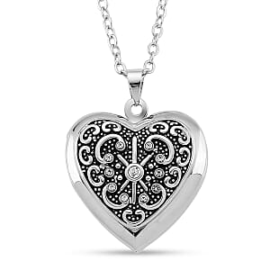 Austrian Crystal Heart Locket Pendant Necklace in Stainless Steel 20-22 Inches