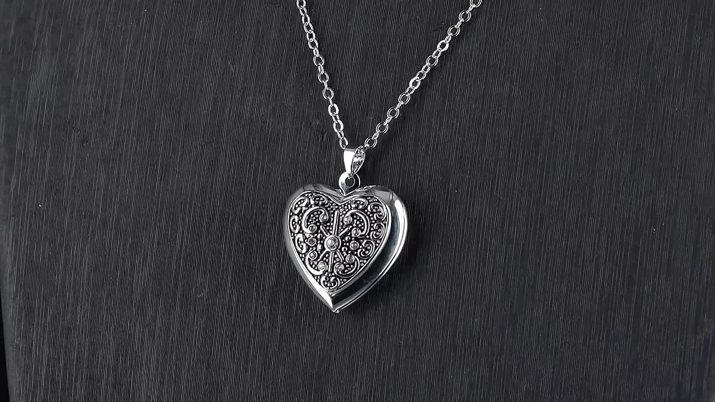 Austrian Crystal Heart Locket Pendant Necklace in Stainless Steel 20-22 Inches