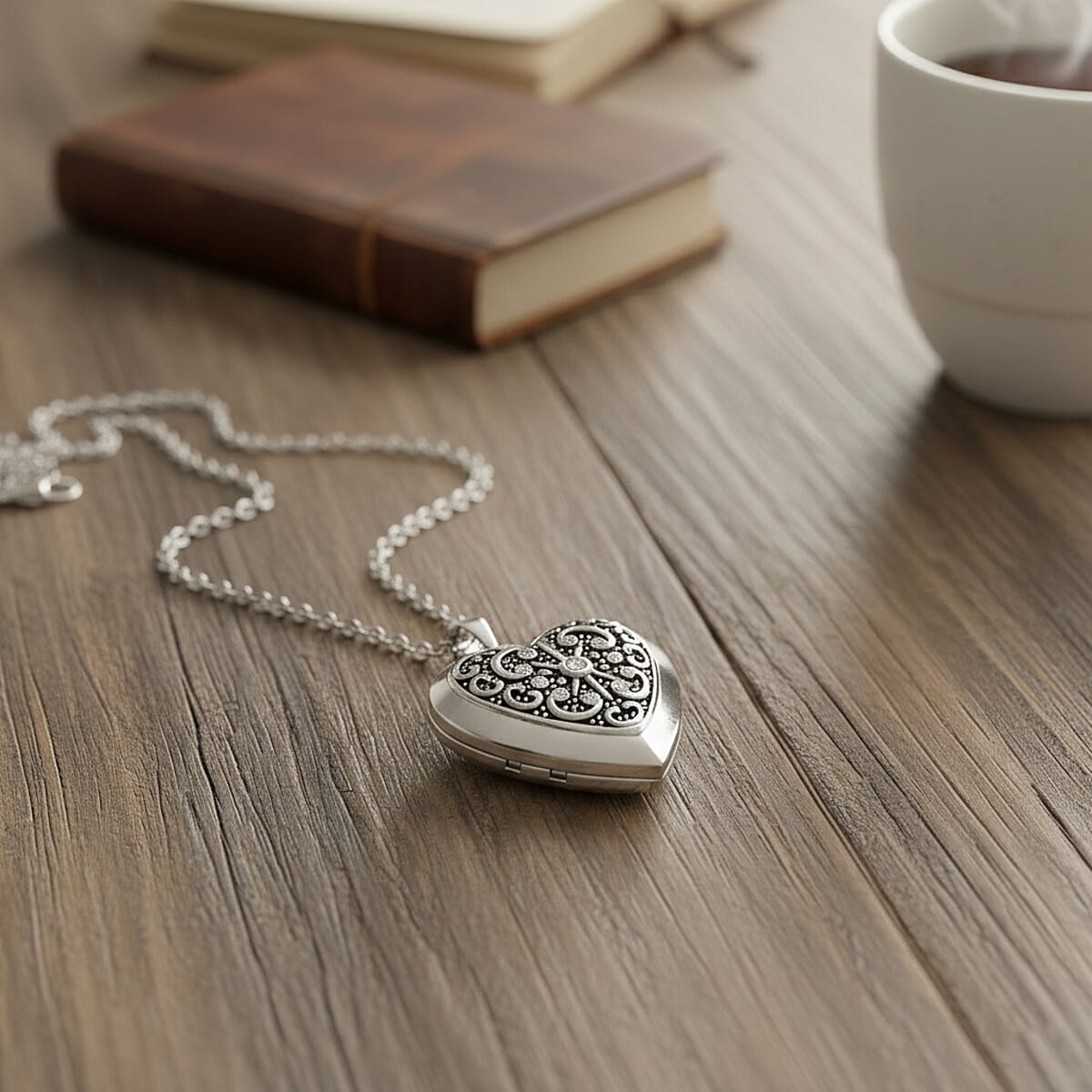 Austrian Crystal Heart Locket Pendant Necklace in Stainless Steel 20-22 Inches image number 1