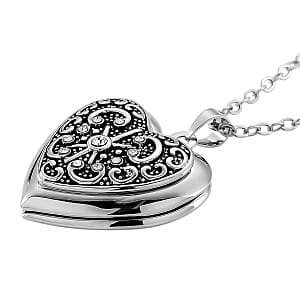 Austrian Crystal Heart Locket Pendant Necklace in Stainless Steel 20-22 Inches