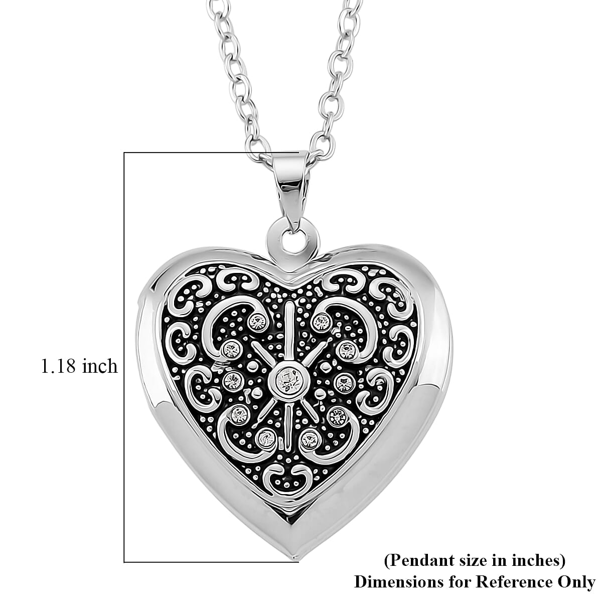 Austrian Crystal Heart Locket Pendant Necklace in Stainless Steel 20-22 Inches image number 7