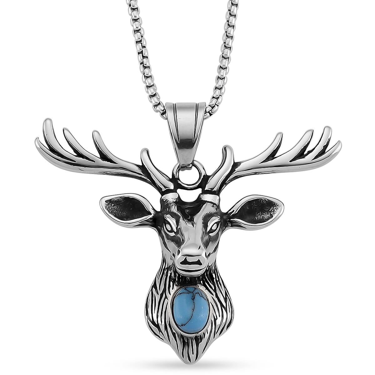 Blue Howlite 0.50 ctw Majestic Stag Necklace in Stainless Steel 20-22 Inches image number 0