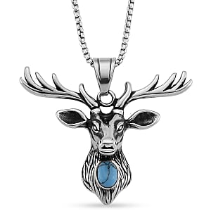 Blue Howlite 0.50 ctw Majestic Stag Necklace in Stainless Steel 20-22 Inches