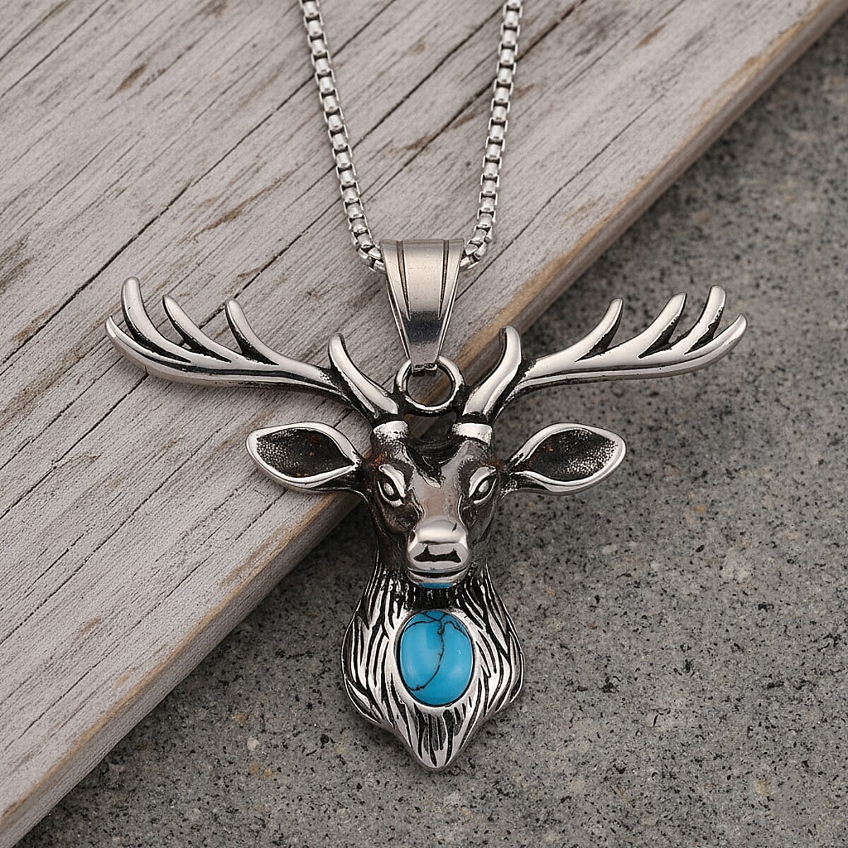 Blue Howlite 0.50 ctw Majestic Stag Necklace in Stainless Steel 20-22 Inches image number 1