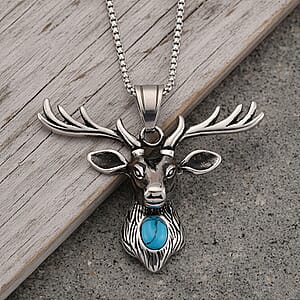 Blue Howlite 0.50 ctw Majestic Stag Necklace in Stainless Steel 20-22 Inches