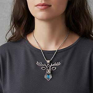 Blue Howlite 0.50 ctw Majestic Stag Necklace in Stainless Steel 20-22 Inches