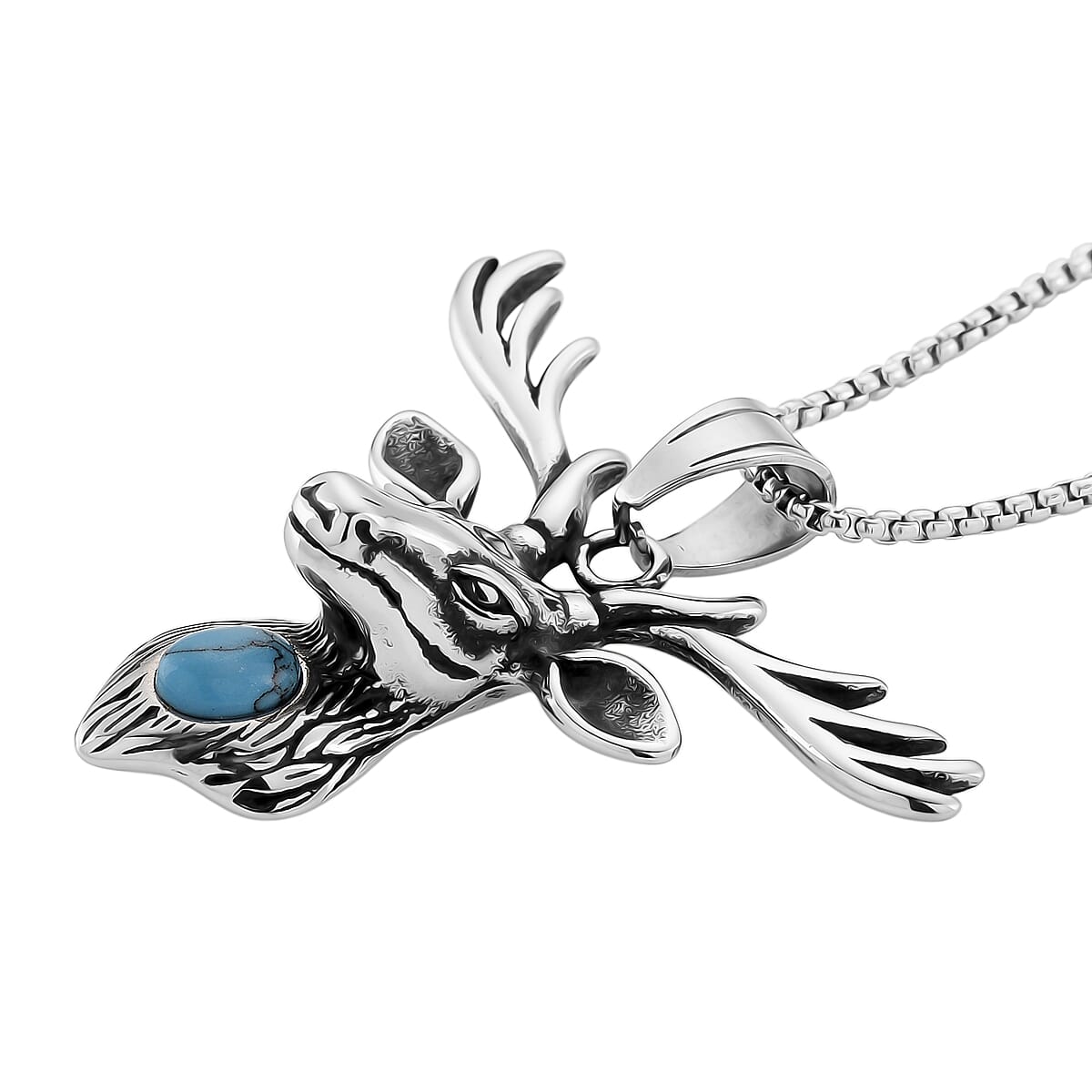 Blue Howlite 0.50 ctw Majestic Stag Necklace in Stainless Steel 20-22 Inches image number 3