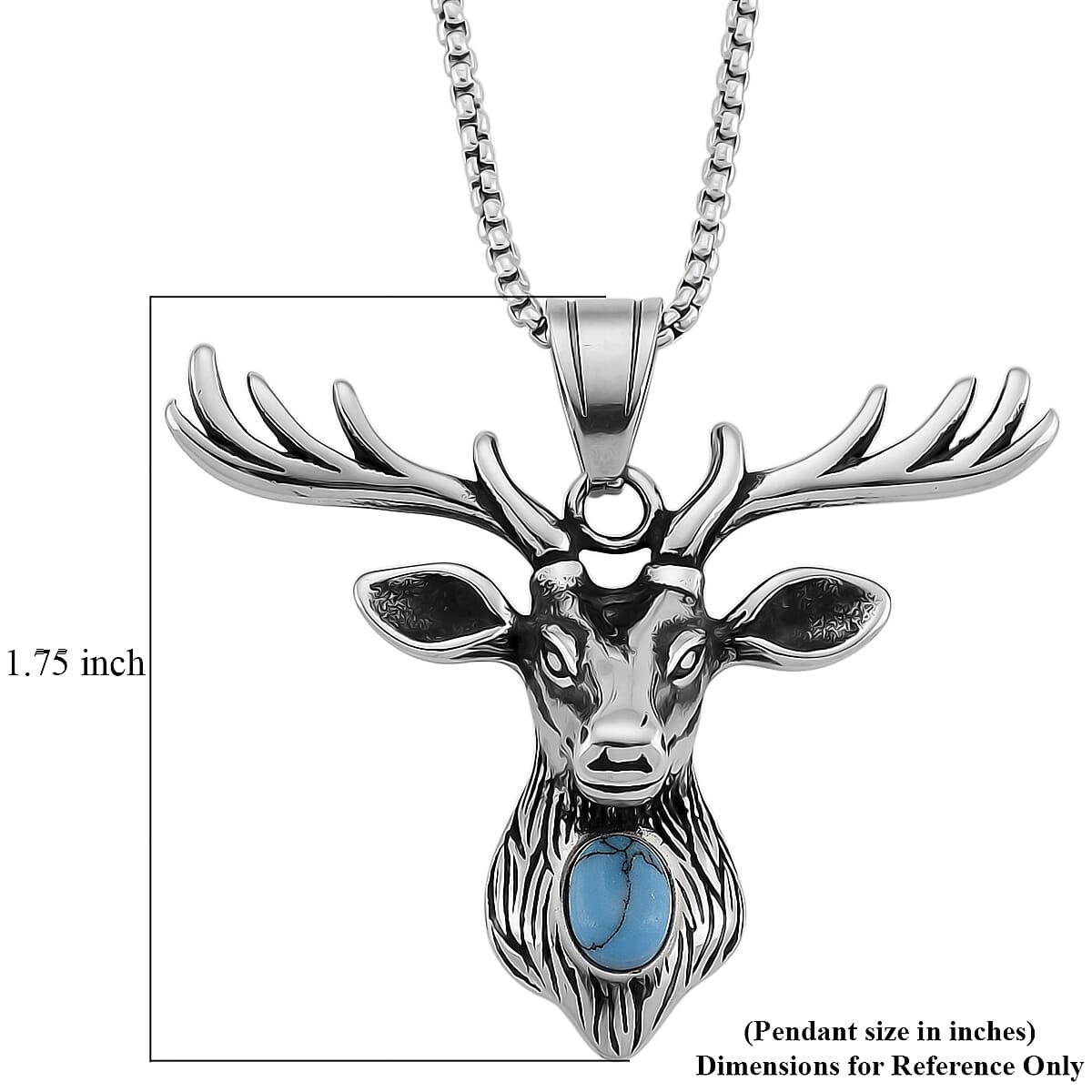 Blue Howlite 0.50 ctw Majestic Stag Necklace in Stainless Steel 20-22 Inches