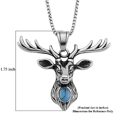 Blue Howlite 0.50 ctw Majestic Stag Necklace in Stainless Steel 20-22 Inches