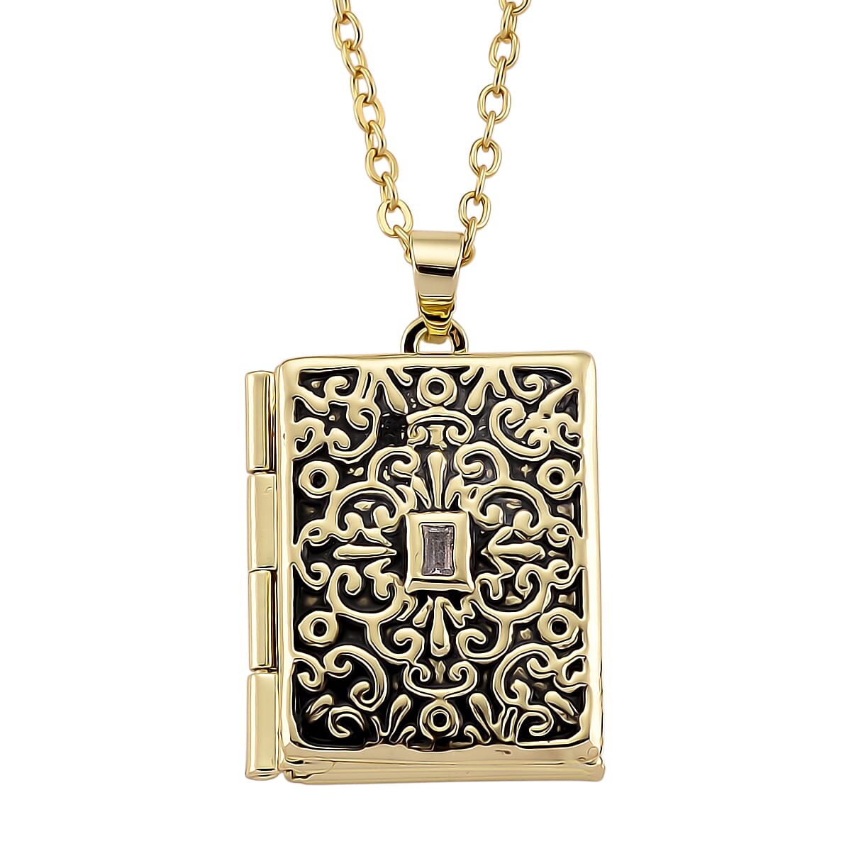 Vintage Book Pendant Necklace in ION Plated YG Stainless Steel 20-22 Inches image number 0