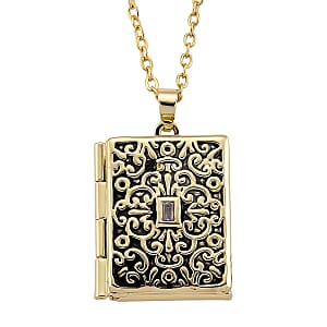 Vintage Book Pendant Necklace in ION Plated YG Stainless Steel 20-22 Inches