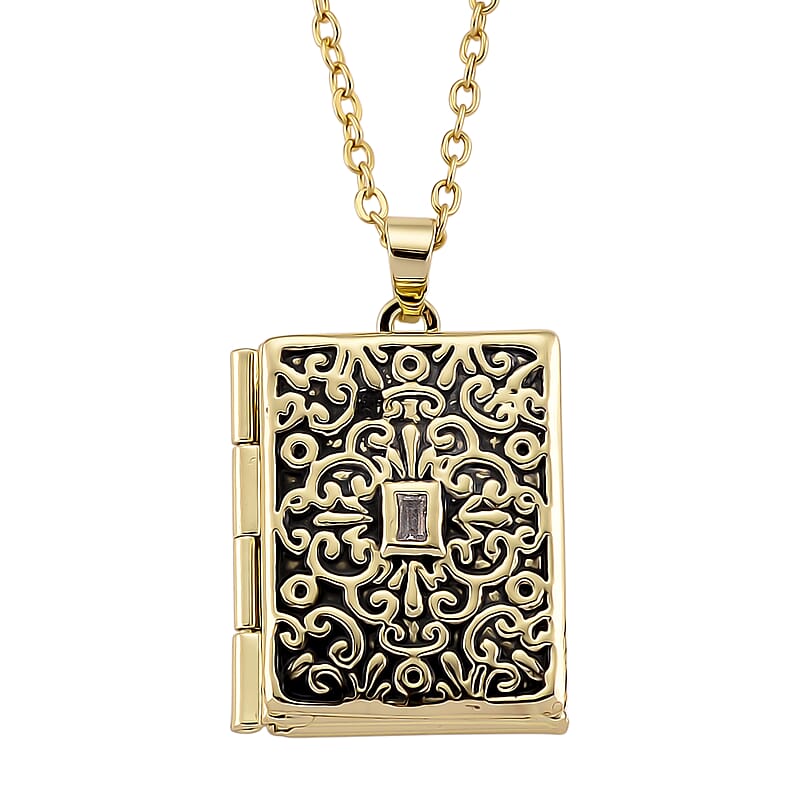 Vintage Book Pendant Necklace in ION Plated YG Stainless Steel 20-22 Inches
