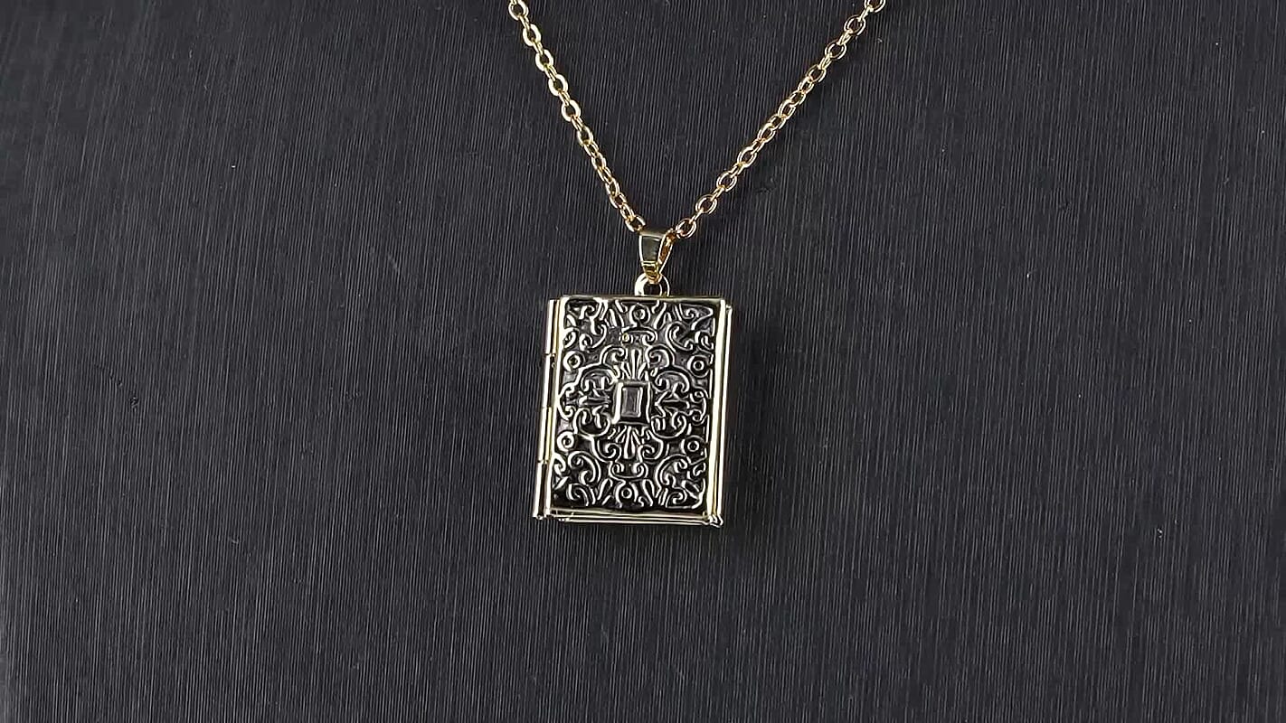 Vintage Book Pendant Necklace in ION Plated YG Stainless Steel 20-22 Inches