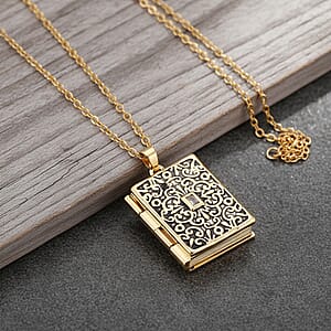 Vintage Book Pendant Necklace in ION Plated YG Stainless Steel 20-22 Inches