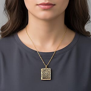 Vintage Book Pendant Necklace in ION Plated YG Stainless Steel 20-22 Inches