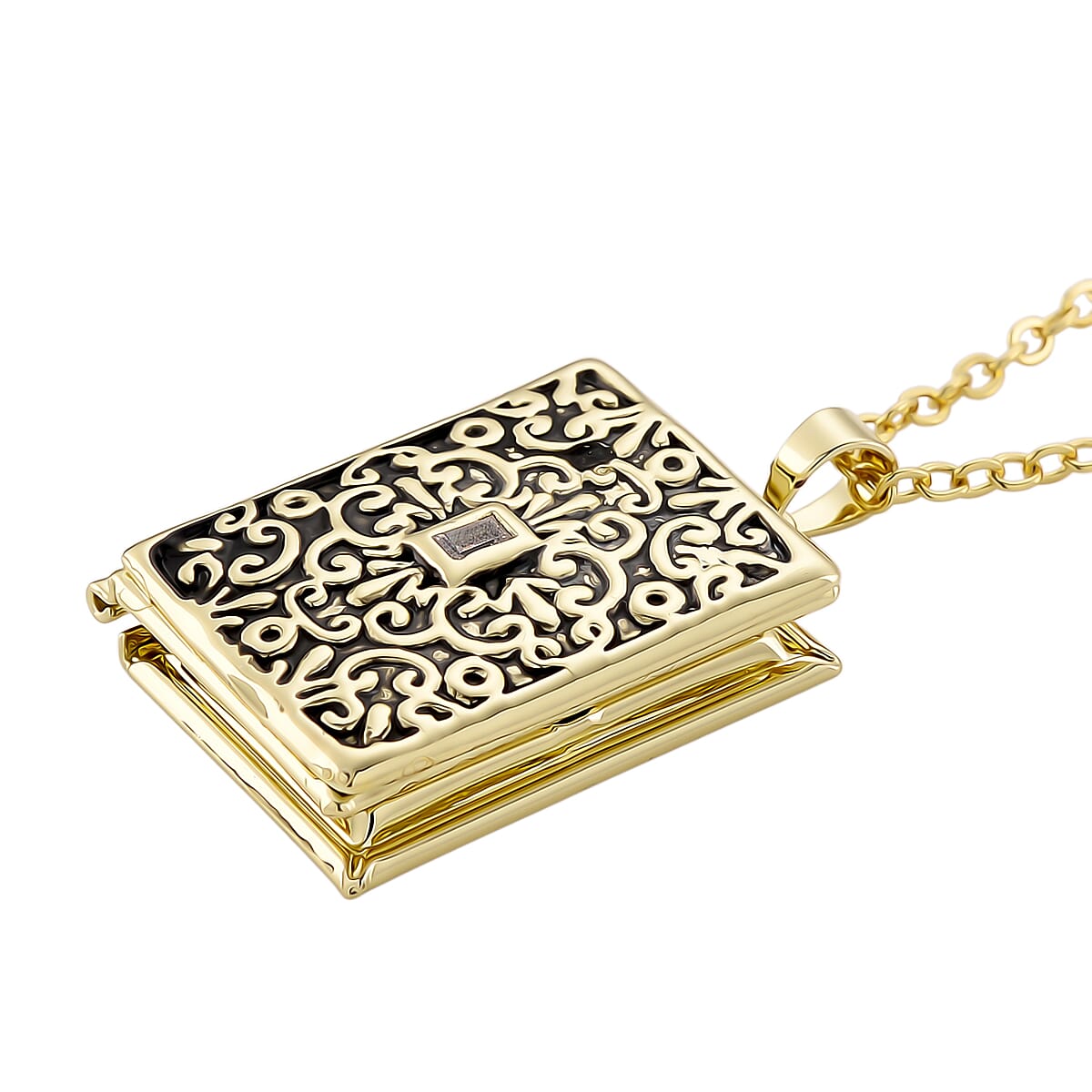 Vintage Book Pendant Necklace in ION Plated YG Stainless Steel 20-22 Inches image number 3