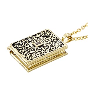 Vintage Book Pendant Necklace in ION Plated YG Stainless Steel 20-22 Inches