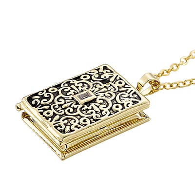Vintage Book Pendant Necklace in ION Plated YG Stainless Steel 20-22 Inches