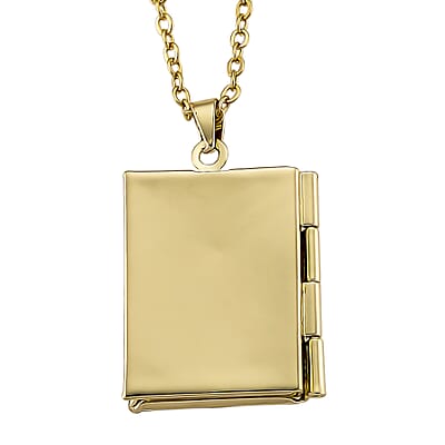 Vintage Book Pendant Necklace in ION Plated YG Stainless Steel 20-22 Inches