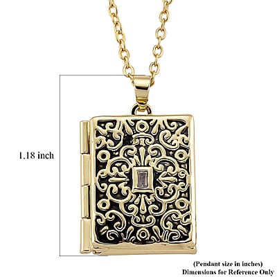 Vintage Book Pendant Necklace in ION Plated YG Stainless Steel 20-22 Inches