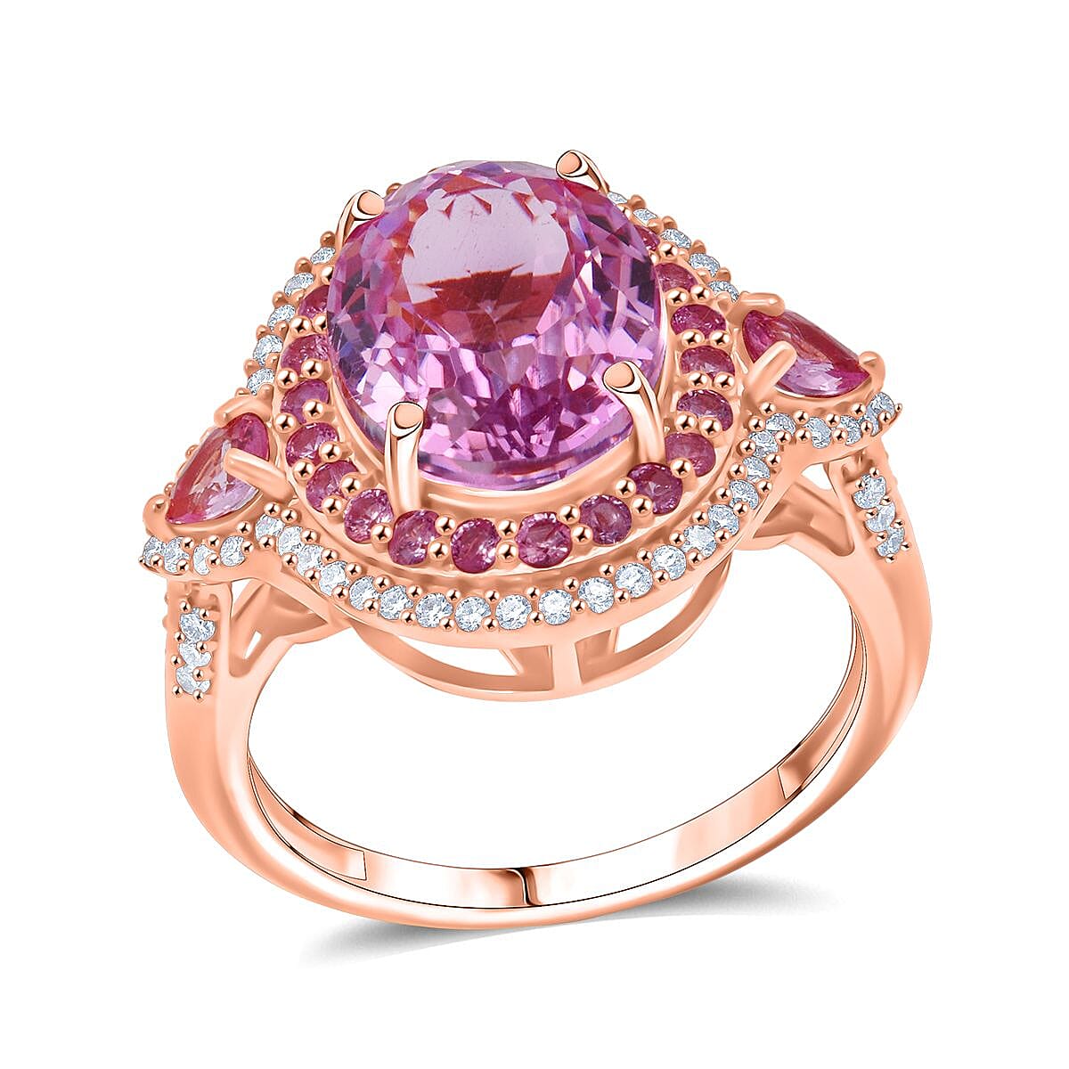 D'Joy AAA Patroke Kunzite and Multi Gemstone 5.80 ctw Royal Medallion Ring in 18K Vermeil Rose Gold Over Sterling Silver (Size 10.0) image number 0
