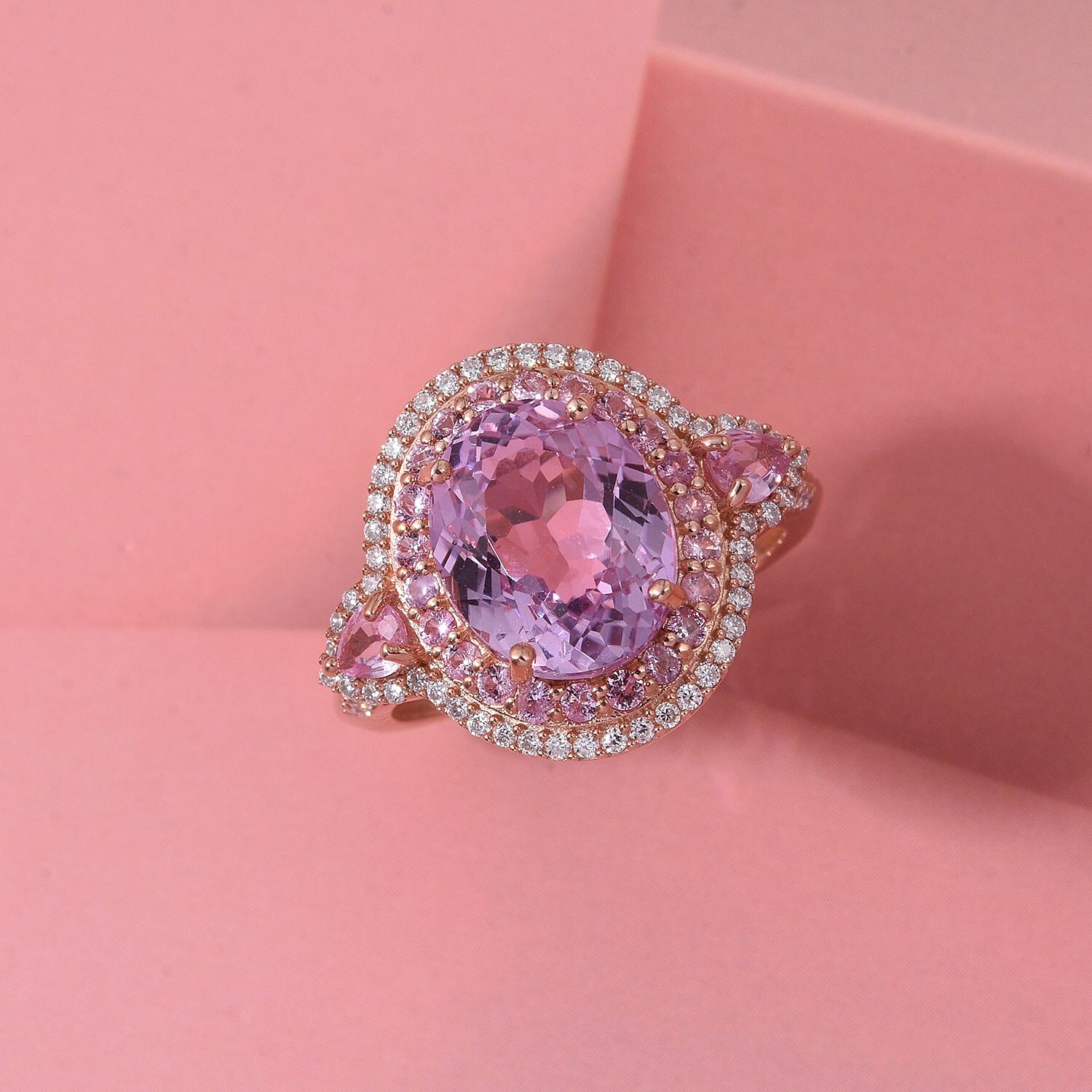 D'Joy AAA Patroke Kunzite, Multi Gemstone Ring in 18K Vermeil RG Over Sterling Silver (Size 10.0) 5.80 ctw