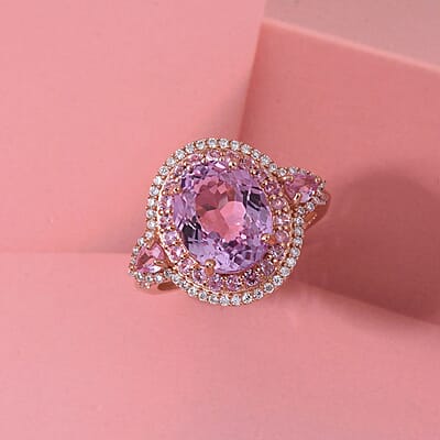 D'Joy AAA Patroke Kunzite, Multi Gemstone Ring in 18K Vermeil RG Over Sterling Silver 5.80 ctw (Size 6.0)