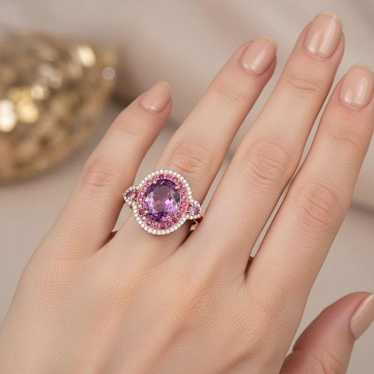 D'Joy AAA Patroke Kunzite and Multi Gemstone 5.80 ctw Ring in 18K Vermeil Rose Gold Over Sterling Silver (Size 7.0) image number 2
