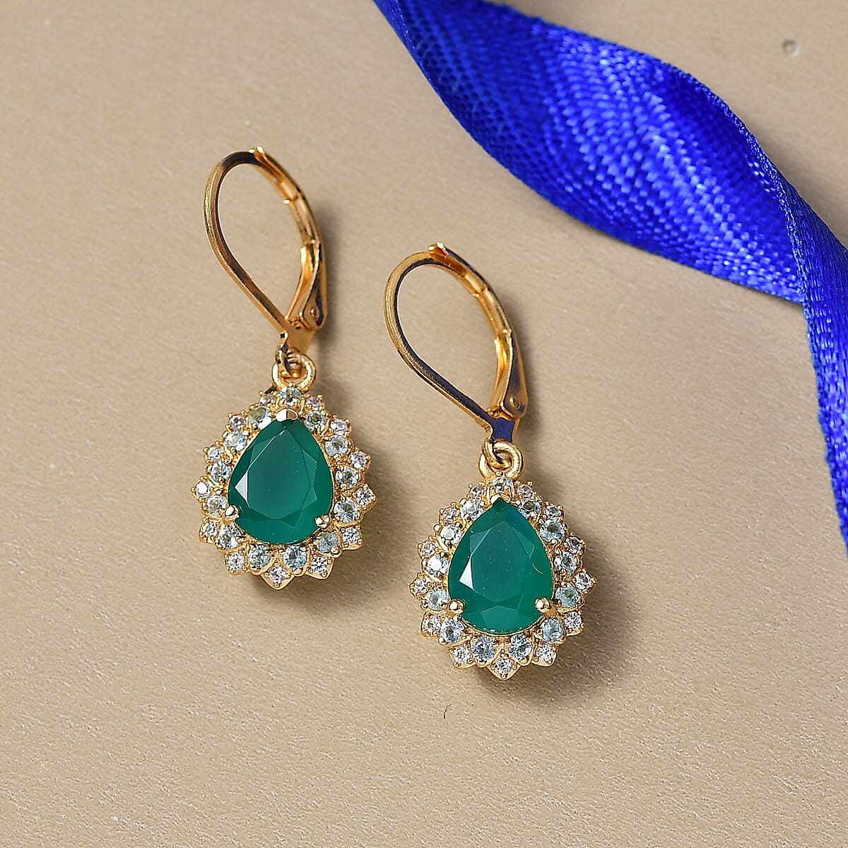EverTrue Verde Onyx and Multi Gemstone 3.75 ctw Earrings in 18K Yellow Gold Plated image number 1