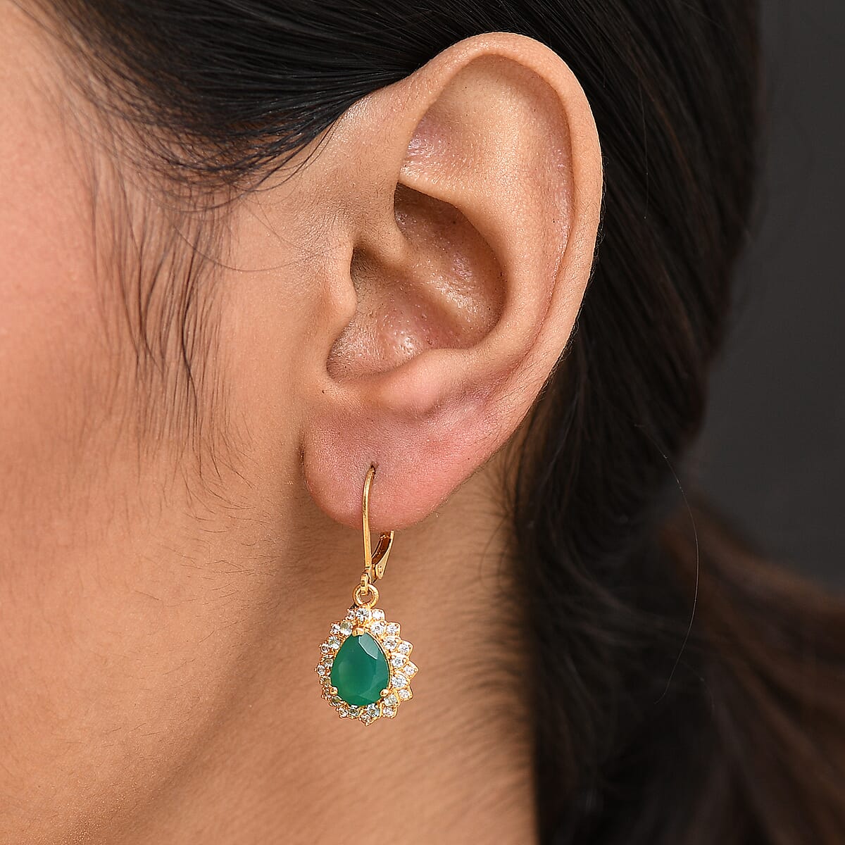 EverTrue Verde Onyx and Multi Gemstone 3.75 ctw Earrings in 18K Yellow Gold Plated image number 2