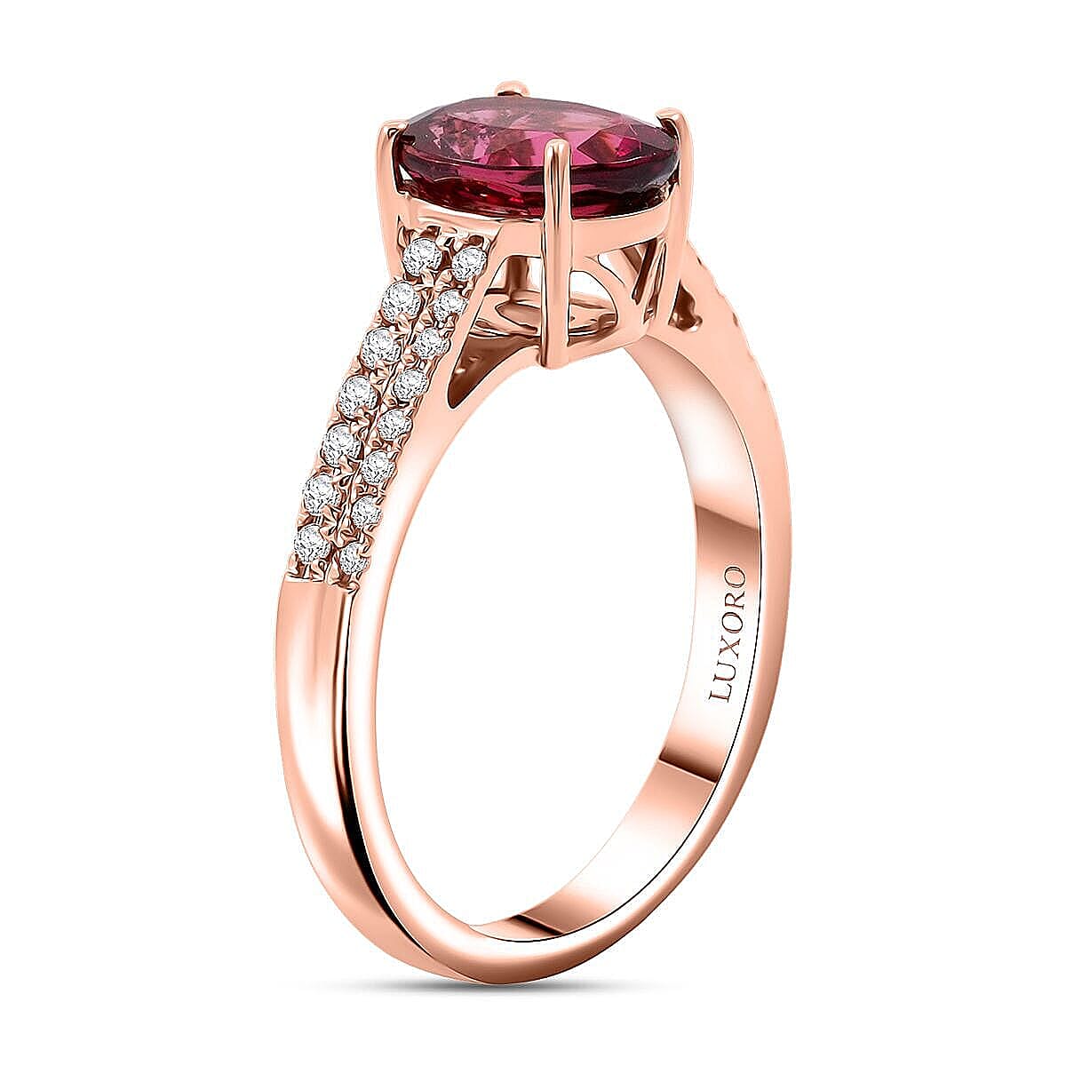 Certified & Appraised Luxoro AAA Ouro Fino Rubellite and G-H I2 Diamond 2.00 ctw Ring in 14K Rose Gold (Size 10.0) image number 3