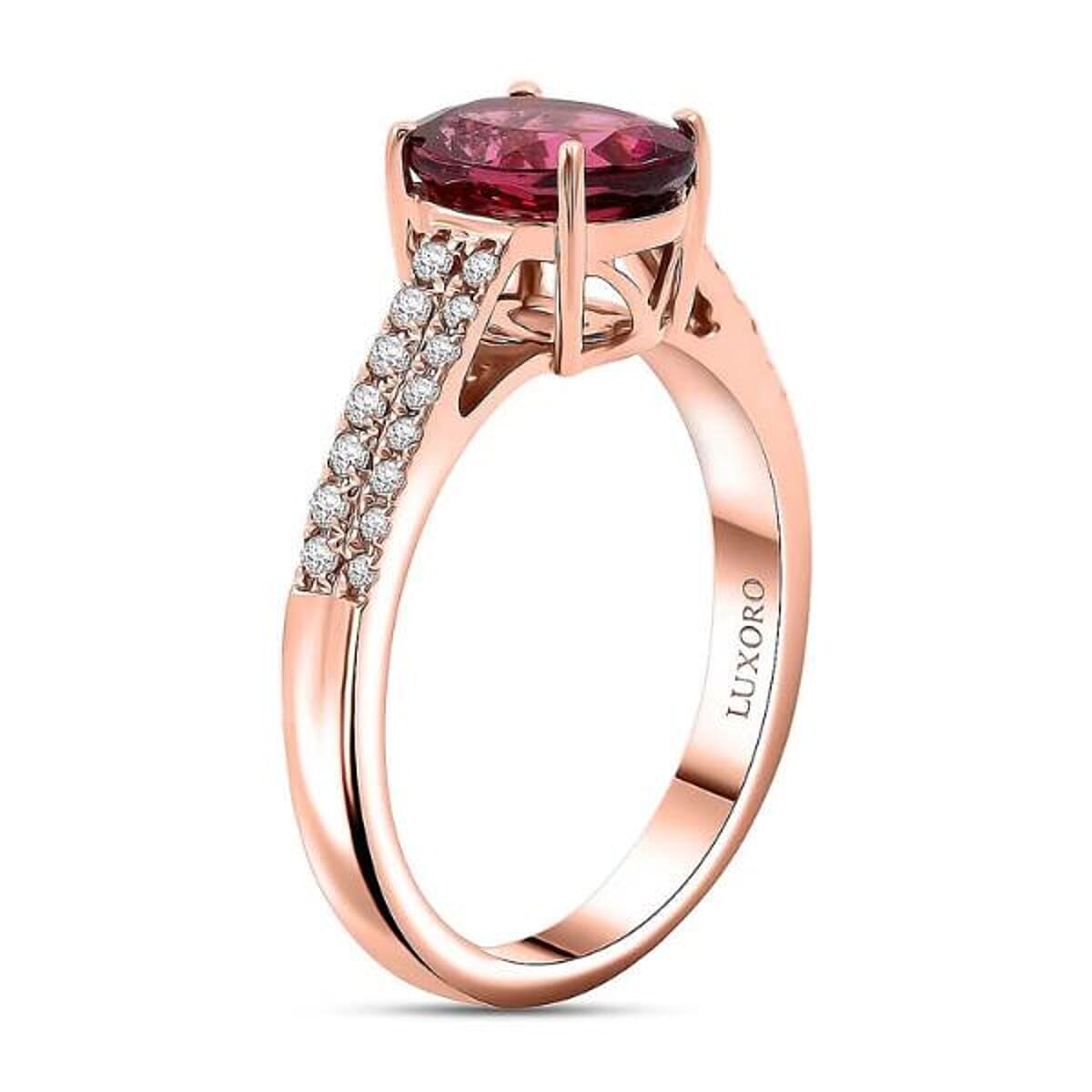 Certified & Appraised Luxoro AAA Ouro Fino Rubellite and G-H I2 Diamond 2.00 ctw Ring in 14K Rose Gold (Size 10.0) image number 6