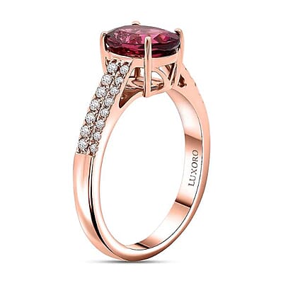 Certified & Appraised Luxoro AAA Ouro Fino Rubellite and G-H I2 Diamond 2.00 ctw Ring in 14K Rose Gold (Size 10.0)