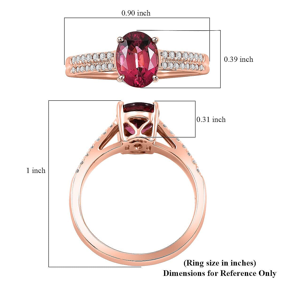 Certified & Appraised Luxoro 14K Yellow Gold AAA Ouro Fino Rubellite, Diamond (G-H, I2) (0.24 cts) Ring (Size 10.5) 2.00 ctw image number 4