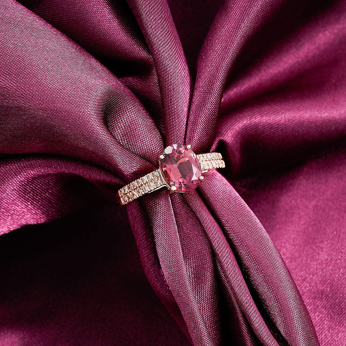 Certified & Appraised Luxoro 14K Yellow Gold AAA Ouro Fino Rubellite, Diamond (G-H, I2) (0.24 cts) Ring (Size 9.5) 2.00 ctw image number 1