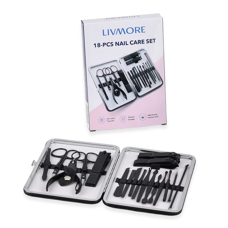 Livmore 18 Piece Multi-Functional Manicure Grooming Kit Nail Care Set in Black Travel Case