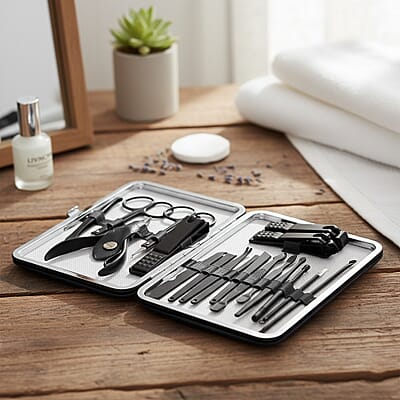 Livmore All in One 18 Piece Nail Care Set in Black Travel Case