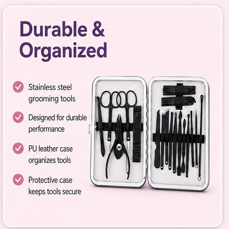 Livmore 18 Piece Multi-Functional Manicure Grooming Kit Nail Care Set in Black Travel Case
