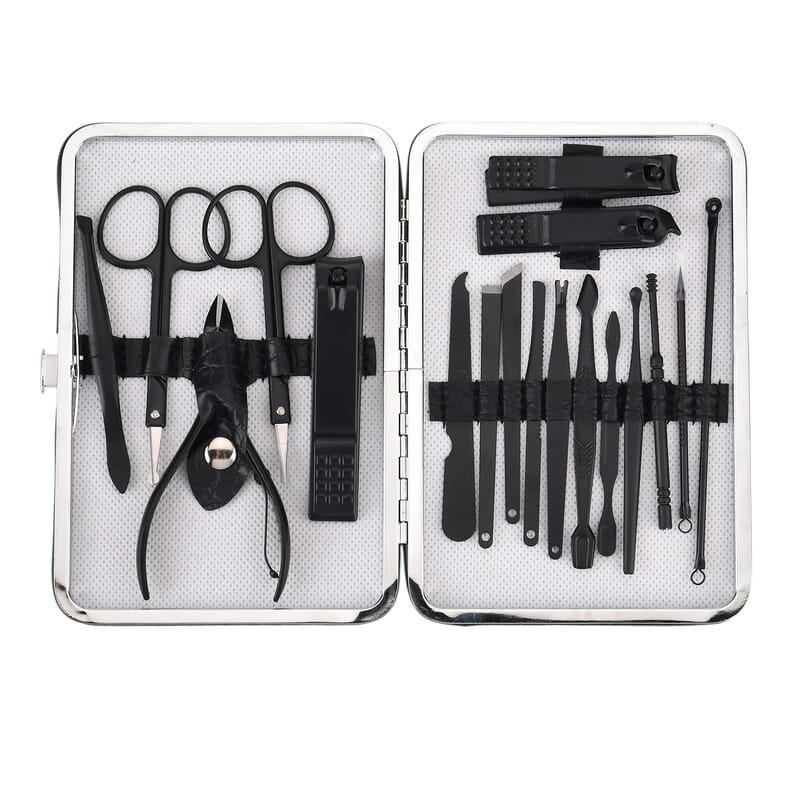 Livmore 18 Piece Multi-Functional Manicure Grooming Kit Nail Care Set in Black Travel Case