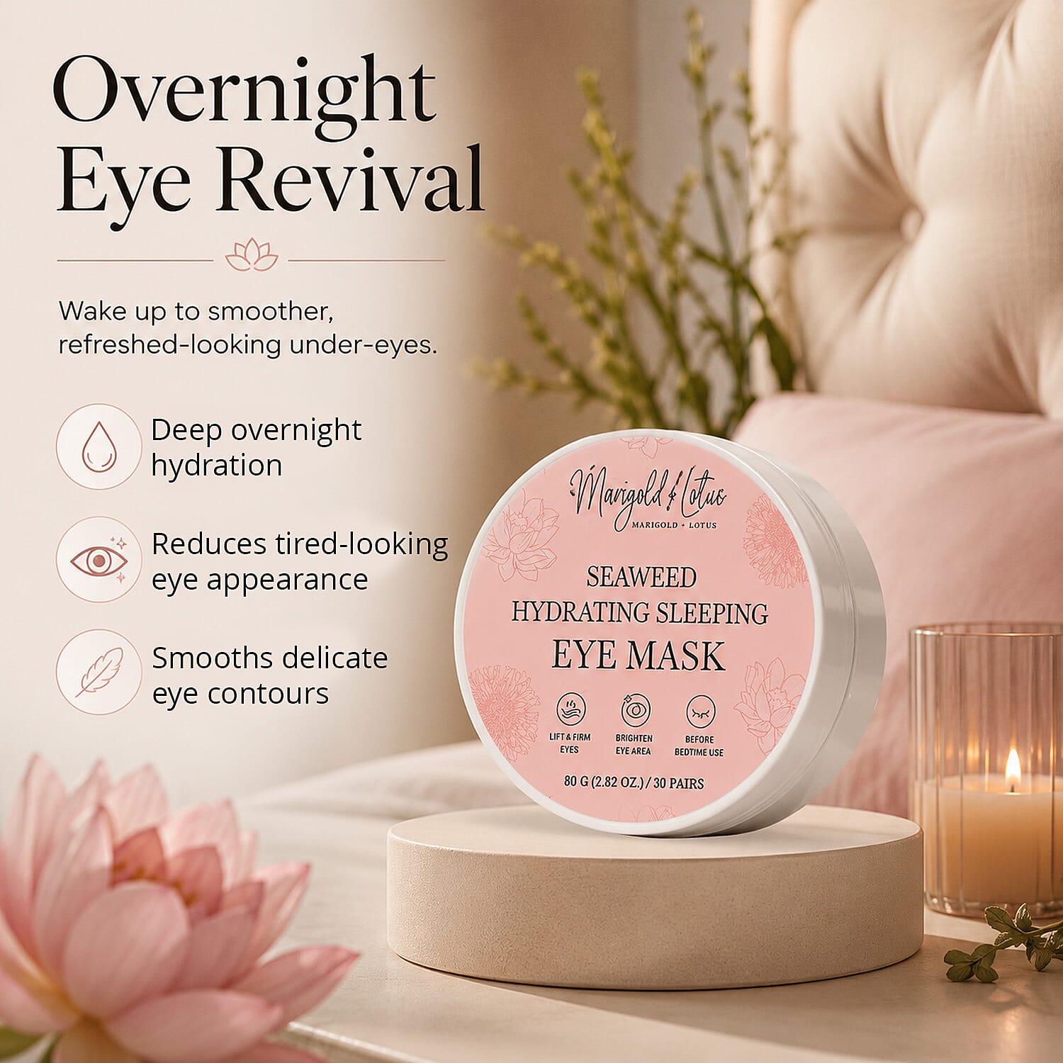 Marigold and Lotus 30 Pairs Seaweed Hydrating Sleeping Eye Mask 2.82oz