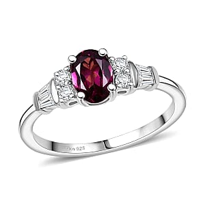 D'Joy Radiant Ember Garnet and Moissanite 1.25 ctw Ring in Rhodium Over Sterling Silver (Size 10.0)