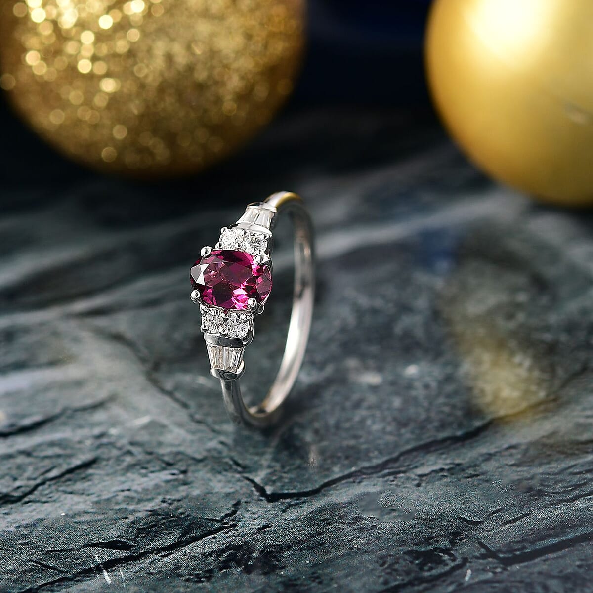 D'Joy Radiant Ember Garnet and Moissanite 1.25 ctw Ring in Rhodium Over Sterling Silver (Size 10.0) image number 1