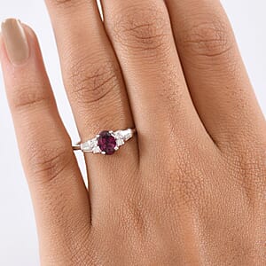 D'Joy Radiant Ember Garnet and Moissanite 1.25 ctw Ring in Rhodium Over Sterling Silver (Size 10.0)