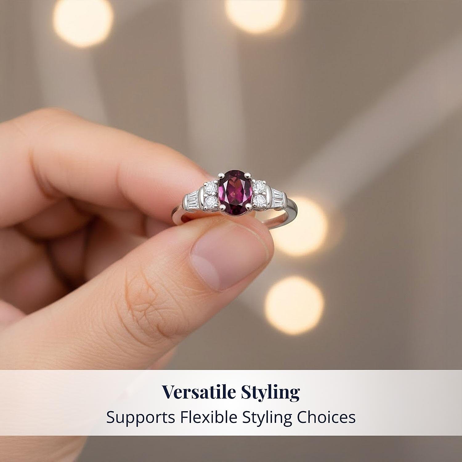 D'Joy Radiant Ember Garnet and Moissanite 1.25 ctw Ring in Rhodium Over Sterling Silver (Size 10.0)