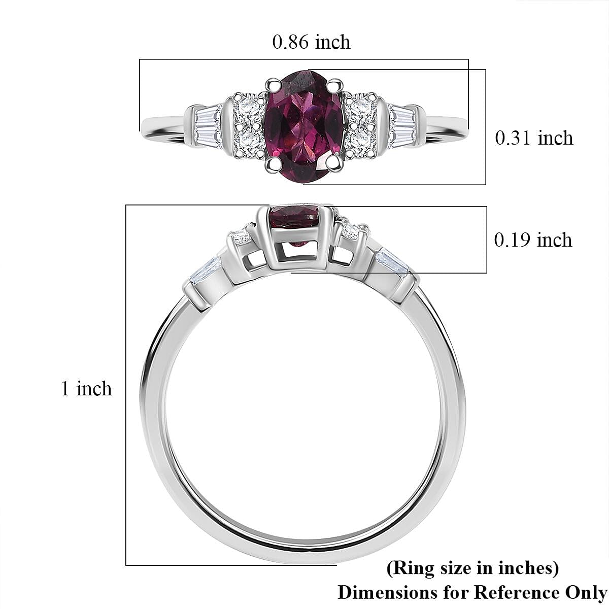 D'Joy Radiant Ember Garnet and Moissanite 1.25 ctw Ring in Rhodium Over Sterling Silver (Size 10.0) image number 5