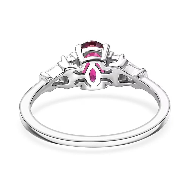 D'Joy Radiant Ember Garnet and Moissanite 1.25 ctw Ring in Rhodium Over Sterling Silver (Size 10.0)
